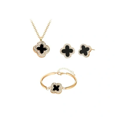 Afbeelding van Hanaoops Sieradenset voor dames, kubieke zirkonia, klavertvier blad, hanger, ketting, oorknopjes, armbandenset, elegant, modieus, verstelbaar, bruiloftssieraden bruid, Metaal