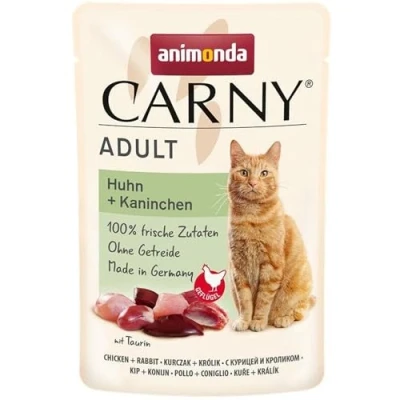 Afbeelding van animonda Carny Kattenvoer nat kip + konijnen, 12 portiezakken (12 x 85 g), graanvrije katten voer zonder suiker, met verse vlezige ingrediënten