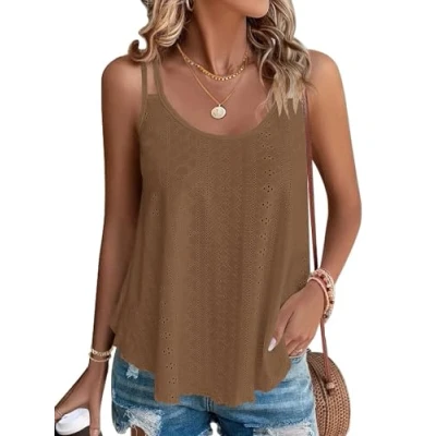 Afbeelding van WNEEDU Dames Zomertanktops Mouwloze Vesten Tanks Top Loost Fit Casual Shirts Vest Blouses Cami Camisole Bruin XL