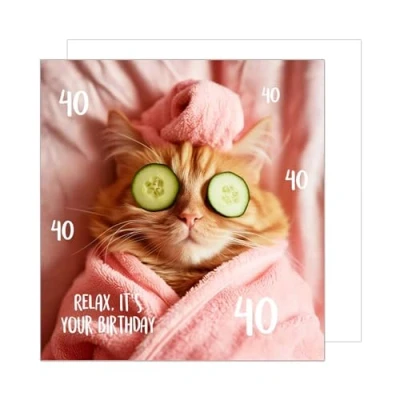 Afbeelding van Edition Seidel Premium vierkante wenskaart voor de 40e verjaardag met envelop. Verjaardagskaart Happy Birthday Billet Kaart vrouw man vriendin coole kat grappig Relax (GQ388 SW025)