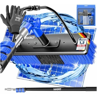 Afbeelding van MASKO® telescopische wasborstel met wateraansluiting, 5,4 m, reinigingsborstel telescoopsteel, uittrekbaar, bezem, reiniging van ramen en PV installaties, zachte borstelharen incl