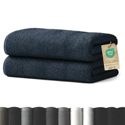 Afbeelding van Blumtal handdoekenset 2 badhanddoeken 70x140 zacht en absorberend, 100% katoen, Oeko Tex 100 gecertificeerd, donkerblauw