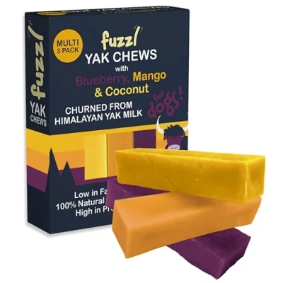 Afbeelding van Fuzzl Yak Chews voor honden, mango, kokosnoot, bosbessen, natuurlijke lekkernijen honden met Himalaya jakmelk, kauwjak zonder verstoppen