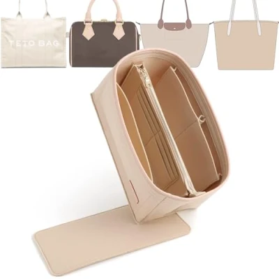 Afbeelding van Doxo Portemonnee Organizer Insert voor Handtassen &amp; Base Shaper Combinatie, Tote Bag met 6 maten, Compatibel LV Speedy 25 Neverfull PM en meer (M Beige)