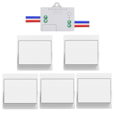 Afbeelding van Cerhot Zelfaangedreven draadloze schakelaar ontvanger kit, RF433 knop afstandsbediening wandlampschakelaar LED binnen en buitenverlichting, zonder batterijen wifi (EU 1 versnelling 5 V1 A)