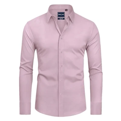 Afbeelding van DEMEANOR Herenhemd met lange mouwen, businessoverhemd, slim fit, strijkvrij, vrijetijdshemd, paars grijs, L