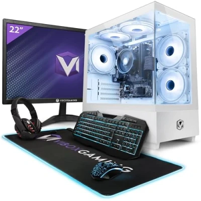 Afbeelding van Vibox I 112 PC Gamer 22&quot; Scherm Pakket Quad Core AMD Ryzen 3200G Processor 4GHz Radeon Vega 8 Grafische kaart 16GB RAM 500GB NVMe SSD Linux OS WiFi