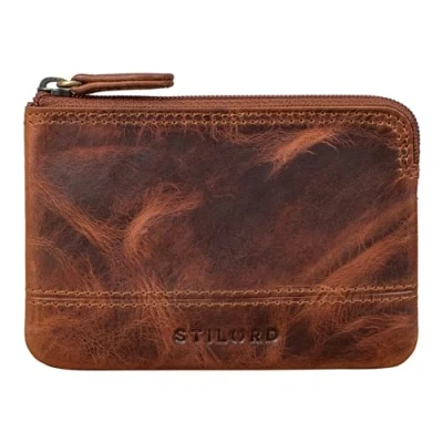 Afbeelding van STILORD &#039;Tarlo&#039; Lederen Sleuteletui RFID Sleutel Tasje munt Portemonnee Mini Wallet met Sleutelhanger Vintage Echt Leder, Kleur:kara cognac