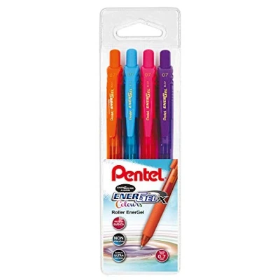 Afbeelding van Pentel BL107 Energel X click 0,7 mm tas 4 stuks lichtblauw/roze/paars/oranje