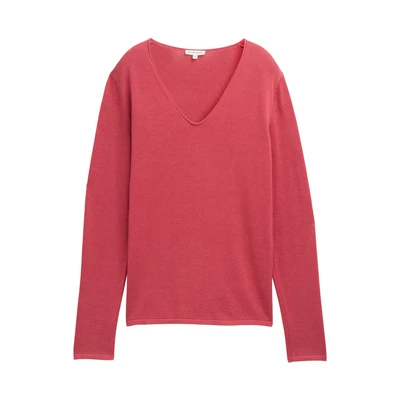 Afbeelding van TOM Tailor Basic Vneck Trui, Dames, Maat: Small, Berry red