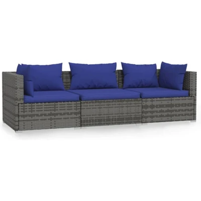 Afbeelding van Tuinbank 3 zits met kussens poly rattan grijs