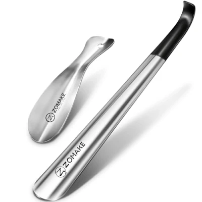 Afbeelding van Schoenlepel Metaal 2 Stuks,42 cm Lange Schoenlepels met Zwart Handvat,Extra voor Mannen,Vrouwen,Ouderen 19 in Kort Schoenhoorns Haak,door ZOMAKE(Zilver 42&amp;19cm)