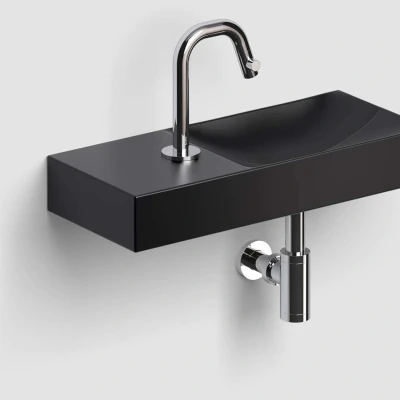 Afbeelding van Clou Vale Fontein Zonder Kraangat Links Met Geïntegreerde Afvoer Zwart Mat Keramiek 45 cm