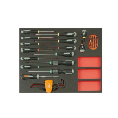 Afbeelding van Bahco Foaminlay Fit&amp;Go 3/3 met schroevendraaiers inbussleutels en bits 60 delig FF1A1008