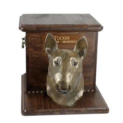 Afbeelding van Art Dog Grote Urn voor Paardenas Handgemaakt Houten Gedenkteken met Aanpasbaar Koud Gegoten Bronzen Beeld 9,4 x 7,3 8,9 Bullterriër