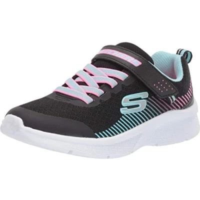 Afbeelding van Skechers Microspec Sneaker voor meisjes, Zwart Mesh Aqua Neon Roze Trim, 35 EU