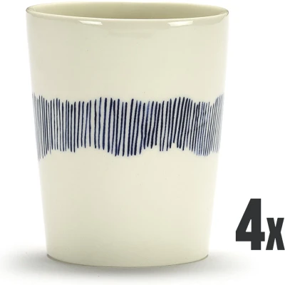 Afbeelding van Serax Feast By Ottolenghi Mok 33cl Set Van 4 White/Dark Blue Stripes