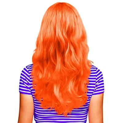 Afbeelding van Hatstar Sexy damespruik, lang haar, krullend, golvend, accessoire voor carnaval en themafeest (oranje)