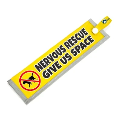 Afbeelding van nerveuze redding Give Us Space, Space Awareness Sleeve voor reactieve honden, reflecterende, waterdichte, dubbelzijdige instapper de hondenriem