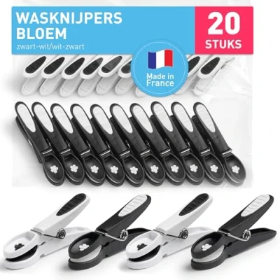 Afbeelding van culiclean Wasknijpers bloem 20 stuks zwart wit Premium Knijpers Wasknijper clothes pegs clothespins washing Wäscheklammern zwarte