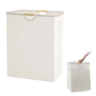 Afbeelding van VFANDV Wasmand, Wasmanden Witte wasmand Opvouwbaar Gevlochten Oxford stof met handvat Groot 50x40x27 cm, voor reizen/slaapkamer/badkamer/slaapzaal