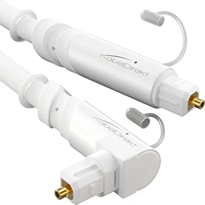 Afbeelding van KabelDirekt Optische audiokabel 90 schuin met 0% signaalverlies 1 m TOSLINK kabel (TOSLINK naar TOSLINK, optical audio cable, S/PDIF, glasvezelkabel voor home cinema/soundbar/PS4/Xbox, wit)
