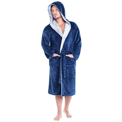 Afbeelding van CityComfort ochtendjas, heren heel zachte ochtendjas met capuchon voor heren, zwart of grijs, fleece, loungewear, nieuwigheid, cadeaus hem, verjaardag, pensioen, verjaardag blauw M
