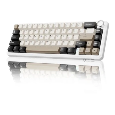 Afbeelding van MAMBASNAKE X ATTACK SHARK X66 65% Draadloos Mechanisch Toetsenbord met Knop, 66 Toetsen Hot Swap RGB Gaming 60 Procent, BT/2.4G/USB C, Lineaire Schakelaar, PBT Toetskappen White Cheese
