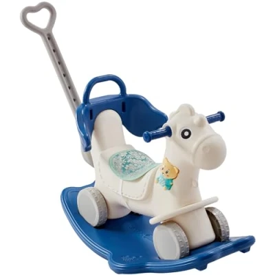 Afbeelding van VEVOR 4 in 1 schommelpaard, hobbelpaard voor kinderen van tot 3 jaar, met afneembaar balansboard, duwgreep en gladde wielen, draagt 36 kg HDPE geluid, blauw