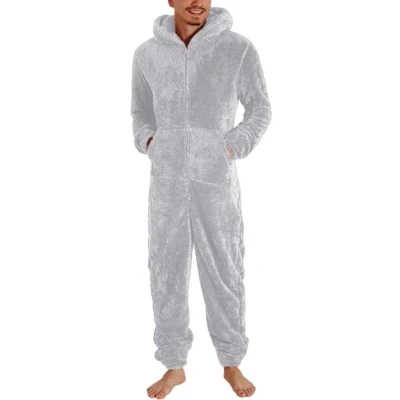 Afbeelding van Warme Modieuze heren pyjama Capuchon Fleece Jumpsuit Onesie Winter Nachtkleding Slapen