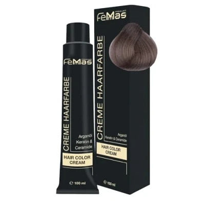Afbeelding van FemMas haarverf lichtblond as 8.1, professionele crème met arganolie, keratine en ceramiden, als duurzame haarkleuring of tint voor stralende, kleurresultaten, 100 ml