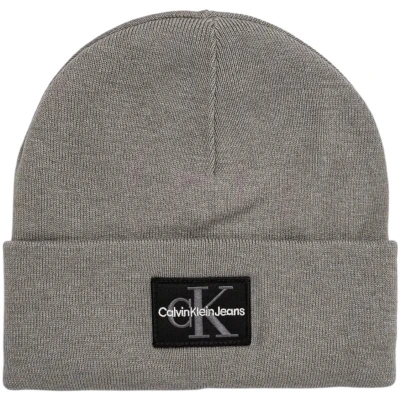 Afbeelding van Calvin Klein Jeans MONO LOGO Patch Beanie Unisex Muts, Maat: One Size, Grey heather