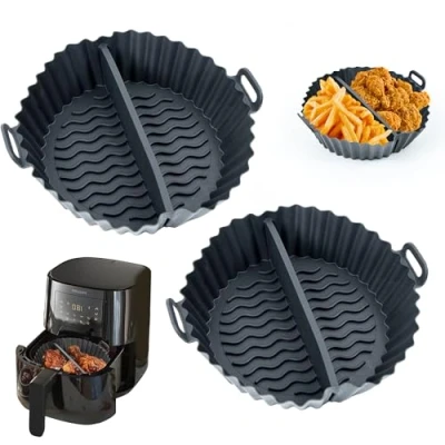 Afbeelding van mongtsamz 2 stuks siliconen bakvormen, herbruikbare luchtfriteuse accessoires voor luchtfriteuse, oven en magnetron, zwart
