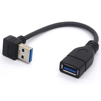 Afbeelding van Korte USB 3.0 verlengkabel, 90 graden linkshoekig Type A mannelijk naar vrouwelijk lood 5 Gbps snelheidsverlengsnoer 15 cm (omlaag)