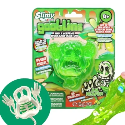 Afbeelding van Slimy Gooblins Slijmmonster, slijm monster, 100 g, super rekbaar origineel Slime, met grappige griezelige skeletten om te ontdekken en verzamelen, kneedspeelgoed (3 jaar), kleur: groen