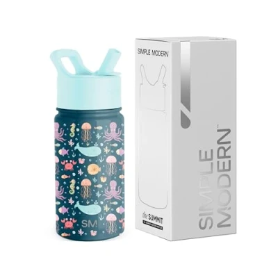 Afbeelding van Simple Modern SM KIDS Kinderwaterfles met rietdeksel Geïsoleerde roestvrijstalen herbruikbare beker voor peuters, meisjes, jongens Summit Collection 14 oz, onder de zee,14OZ