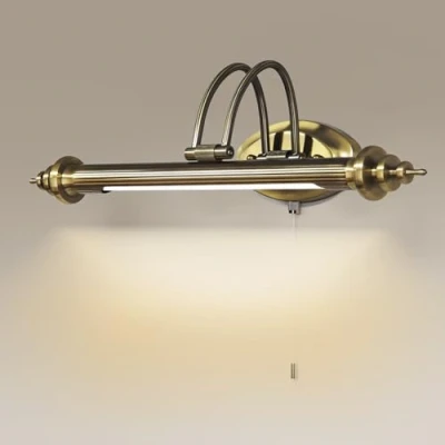 Afbeelding van ACMHNC LED vintage spiegellamp badkamer met schakelaar, retro badkamerlamp IP44 badkamer, 4000K wandlamp trekschakelaar, 240 verstelbare kastlamp boogarm,45cm/7w