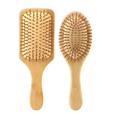 Afbeelding van Natuurlijke haarborstel van bamboe, bestaande uit twee haarborstels, geschikt voor mannen, vrouwen en kinderen. Met natuurlijk hout bamboe naalden haarverzorging