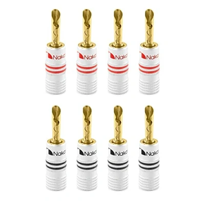 Afbeelding van Nakamichi Excel serie 24 karaats vergulde banaanstekker 12 AWG 18 Maat 4 mm Luidsprekers Versterker Hi Fi AV Stereo Home Theater Audio Draad Kabel Schroefconnector (8 stuks (4 paar), BFA stekker)