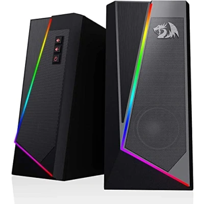 Afbeelding van Redragon GS520 RGB desktopluidspreker, 2.0 kanaals pc stereoluidspreker met 6 kleurrijke LED modi, verbeterd geluid en gemakkelijk toegankelijke volumeregeling, USB poort 3,5 mm kabel, roze