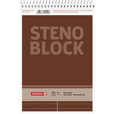 Afbeelding van Baier &amp; Schneider Brunnen 1055761 Stenoblok, spiraalblok, notitieblok, A5, gelinieerd met rode middenlijn, 40 vellen, 60 g/m²