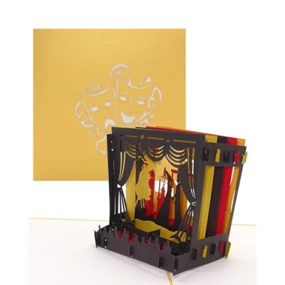 Afbeelding van Pop up kaart theater podium 3D verjaardagskaart, uitnodigingskaart &amp; verpakking theaterkaart in goud