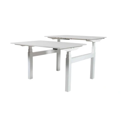Afbeelding van Lectro Duo Plus werkplekken, zit sta (64 130cm) hoogte verstelbaar dmv 2 elektromotoren per wp met 140x80cm wit 25mm bladen en (RAL9010) H frame