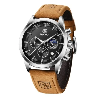 Afbeelding van BENYAR Horloges Mannen Analoog Quartz uurwerk Chronograaf Watch Men Leren armband Polshorloge Stijlvol Zakelijk Sport Waterdicht Elegant Cadeau voor Heren