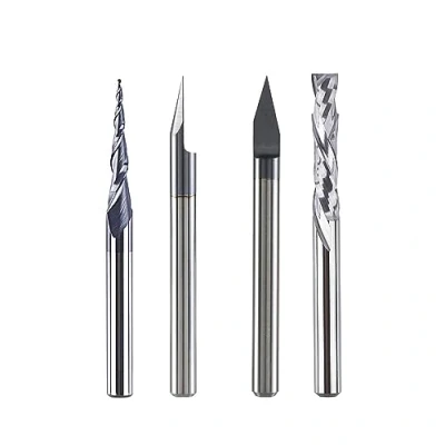 Afbeelding van SpeTool 4 Stukken Freesset 1/8 inch (3.175mm) Schacht Volledig Wolfraamcarbide VHM CNC Frees Houtfrees V Groeffrees frezen voor bovenfrees Schachtfrees Hout Graveren