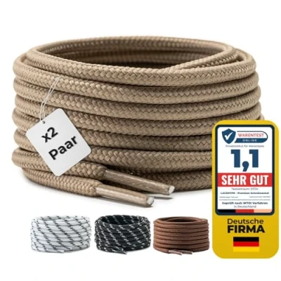 Afbeelding van LaceHype 2 paar premium ronde veters, diameter 4 mm, voor werkschoenen, laarzen, outdoorschoenen en sportschoenen, scheurbestendige schoenveters, vervangende schoenveters van polyester, kaki, 150 cm