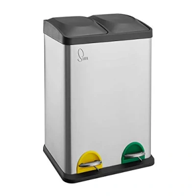 Afbeelding van SVITA TC2X20 keukenemmer 40 liter inhoud 2 x 20 l roestvrij staal afvalemmer delige afvalscheiding pedaalemmer zilver
