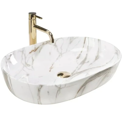 Afbeelding van REA Cleo 61 Waskom Imitatie Marmer 60,5 x 41 cm Glanzende Afwerking Aiax Shiny