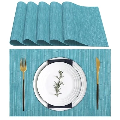 Afbeelding van Lumaca Wasbare Placemats, Set van 6 Ontbijtplacemat (70% PVC, 30% Polyester), Hittebestendig, Antislip, voor Keuken en Restauranttafels, Hemelsblauw