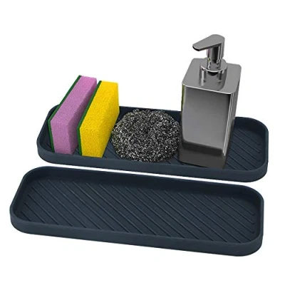 Afbeelding van webake 2 stuks spoelbak organizer, wasbak keuken, badkamer, siliconen voor sponzen, borstels of zeep, antislip sponshouder de gootsteen, zwart
